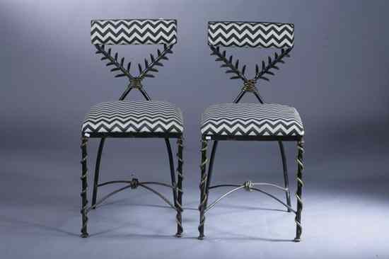 Appraisal: PAIR ITALIAN DESIGN BLACK WROUGHT IRON AND GILT FANCY SIDE