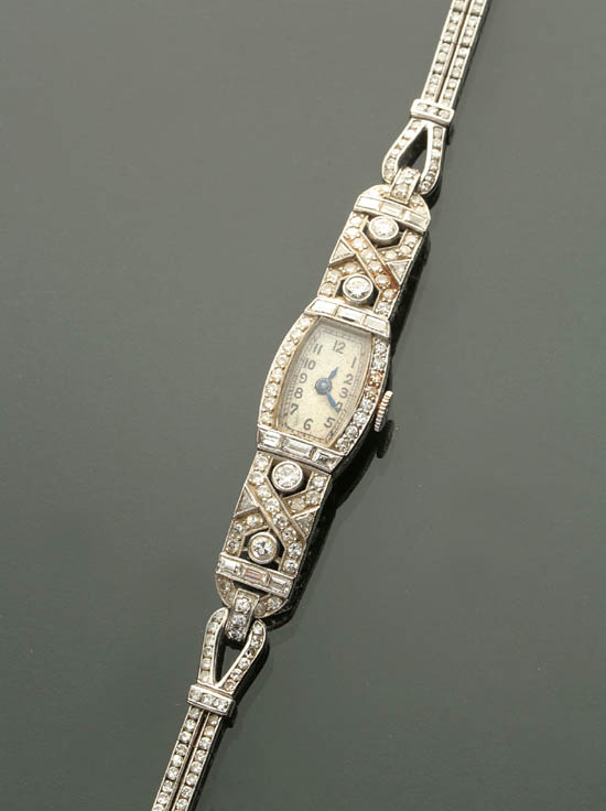 Appraisal: Art Deco Lady's Platinum and Diamond Manual-Wind Cocktail Wristwatch Swiss