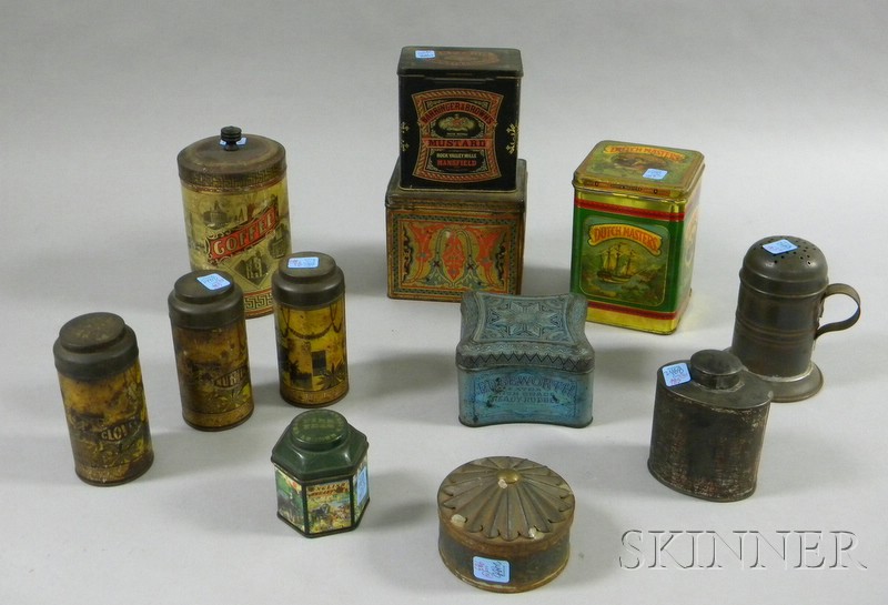 Appraisal: Twelve Tin and Lithographed Tin Spice Tea and Kitchen Containers