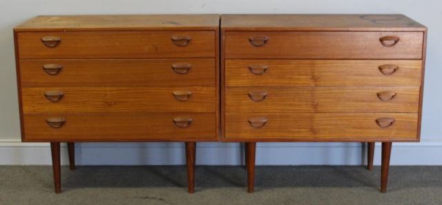 Appraisal: Midcentury Pair of Danish Dressers Unmarked drawer dressers on tapered