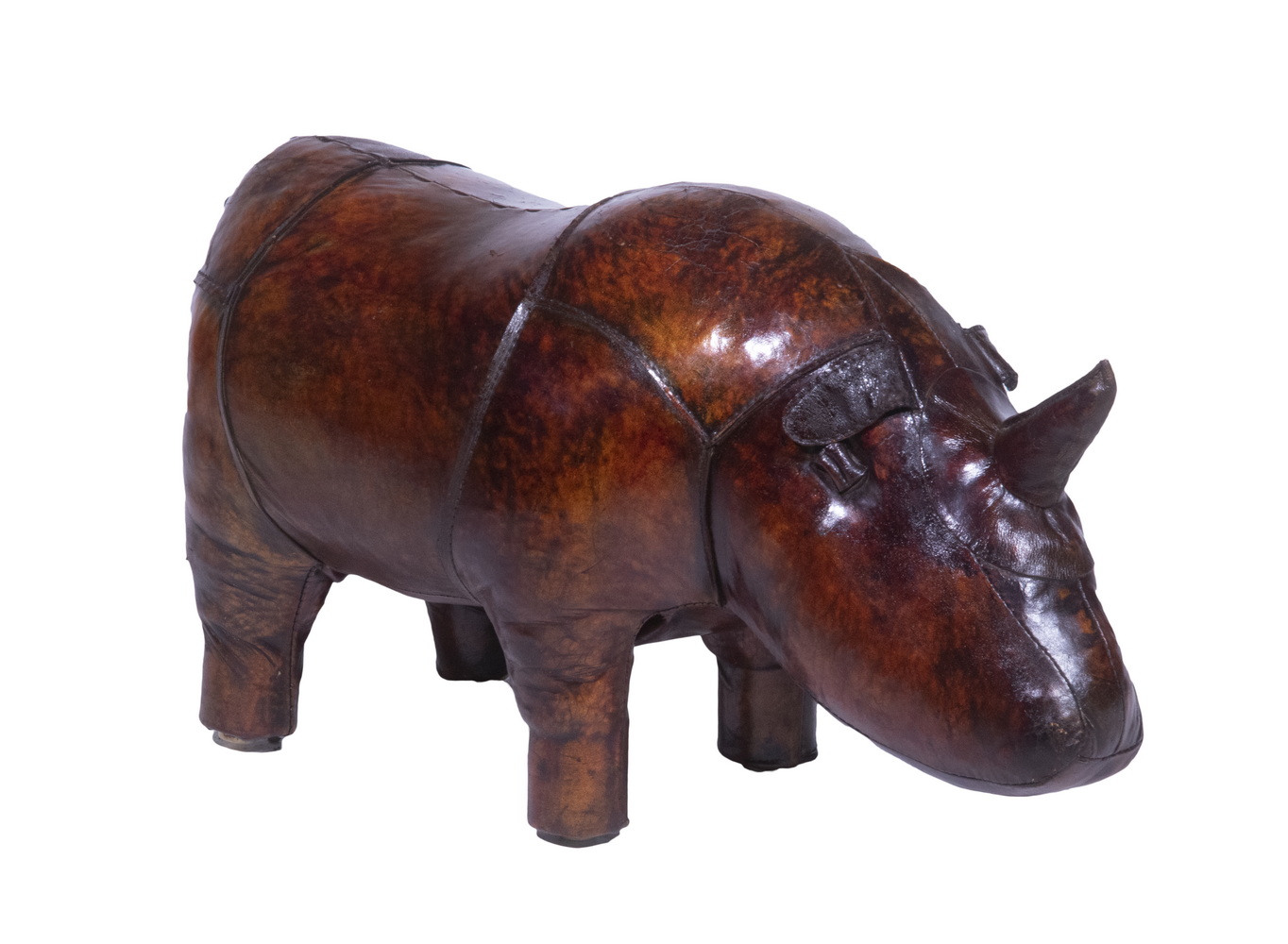 Appraisal: LEATHER RHINOCEROS FORM OTTOMAN Vintage Dark Brown Leather Rhinoceros Form