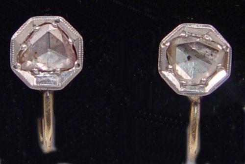 Appraisal: TH C ROSE CUT DIAMOND STUD EARRINGS K yellow gold