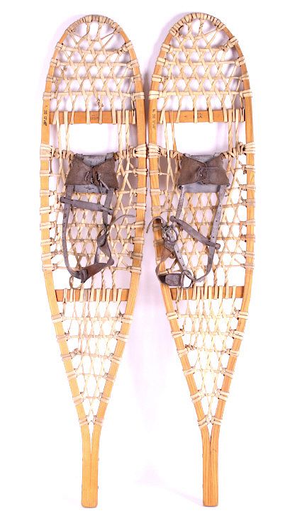 Appraisal: Antique Wooden Rawhide Snowshoes For your consideration is a pair