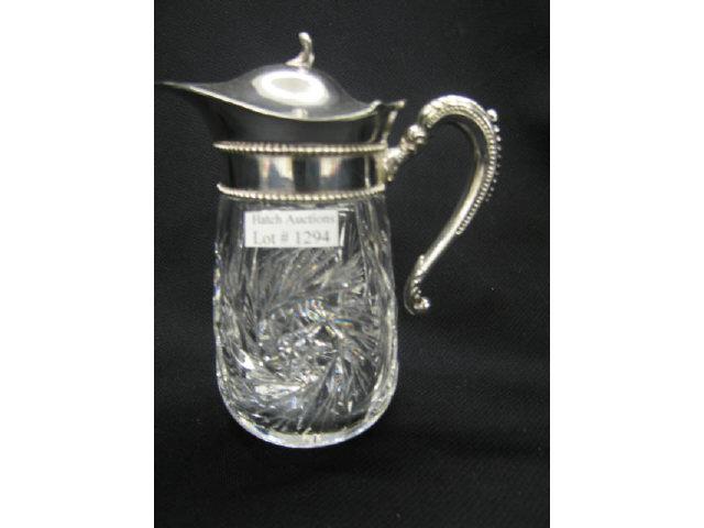 Appraisal: Brilliant Period Cut Glass Syrup Pitcher pinwheel decor silverplate top