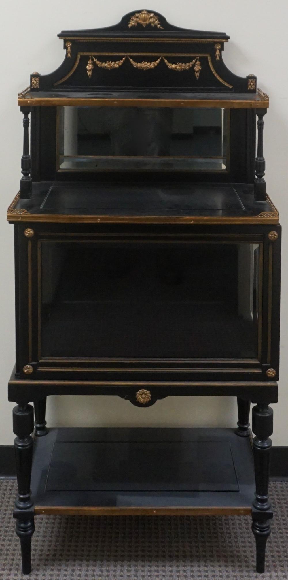 Appraisal: Louis XVI Style Gilt Metal and Ebonized Wood Vitrine Cabinet