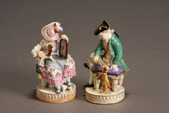 Appraisal: Lot Property of Various Owners Two Meissen Figures with Dogs