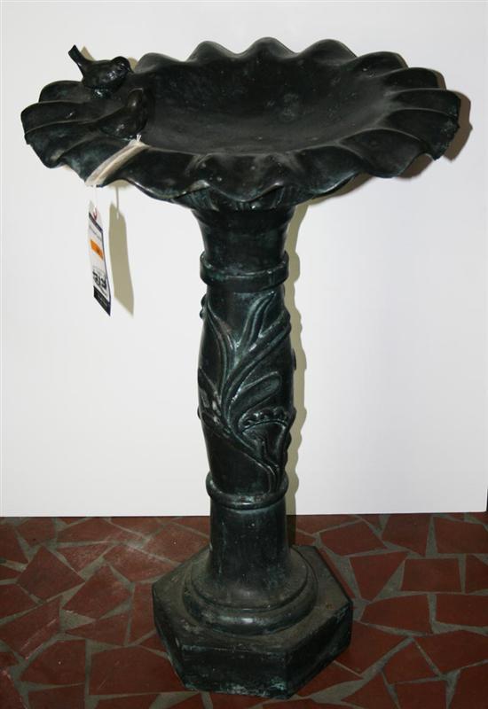 Appraisal: Bronze garden bird bath fluted font with figures of birds