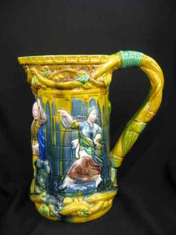 Appraisal: Majolica Pottery Pitcher scene of dancers rich colors '' excellent