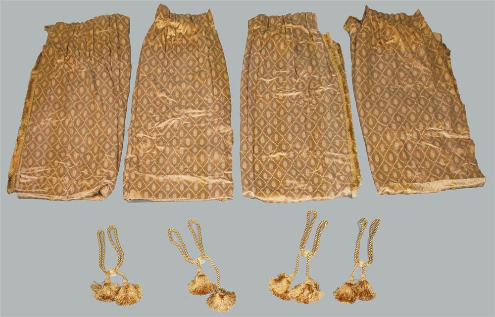 Appraisal: TWO PAIRS OF FRINGE EDGED GOLD DRAPERIES WITH TIEBACKS EN