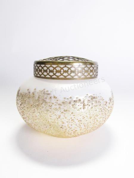 Appraisal: Overshot Opalescent Flower Frog Vase opalescent vase with gold overshot