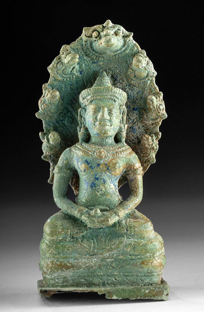 Appraisal: Khmer Bronze Naga Buddha ex-Sotheby's Southeast Asia Cambodia Khmer Empire