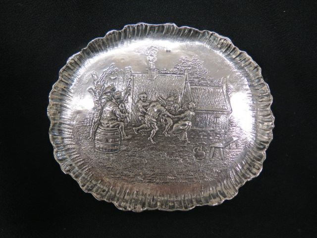 Appraisal: European Silver Dresser Tray festive party scene fine silver X