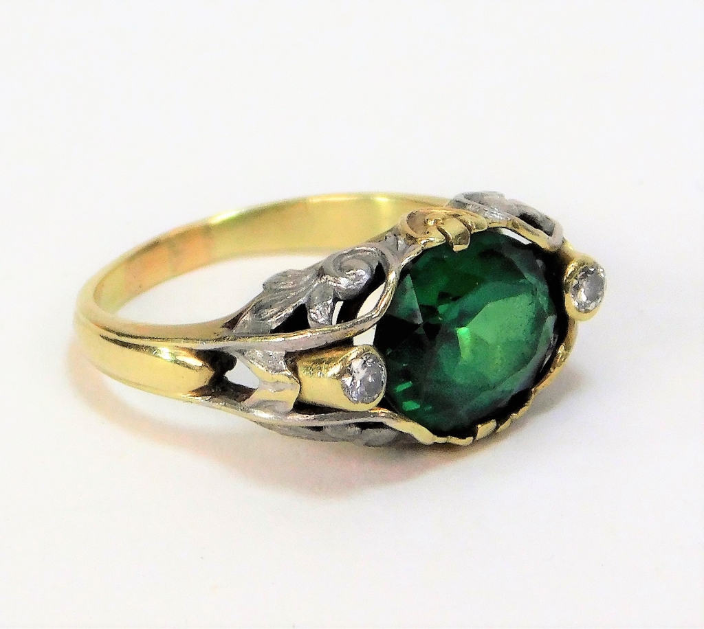 Appraisal: ALLSOP BROS K GOLD EMERALD DIAMOND ART DECO RING New