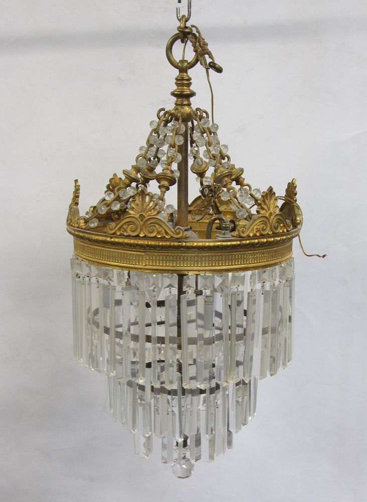 Appraisal: Caldwell Quality Gilt Bronze Art Deco Chandelier Heavy duty with