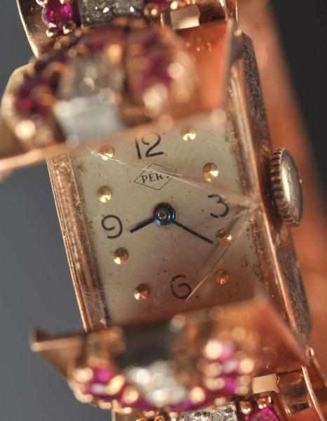 Appraisal: K Rose Gold Ladies Wrist Watch Swiss-made Deco band and