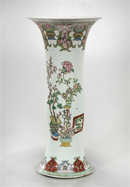 Appraisal: Chinese enameled porcelain gu-form vase floral and vase motif x