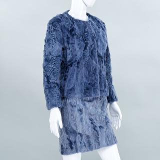 Appraisal: Cynthia Rose blue curly lamb skirt suit Cynthia Rose blue