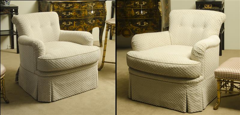 Appraisal: Pair of Button Upholstered Club Chairs In white and green