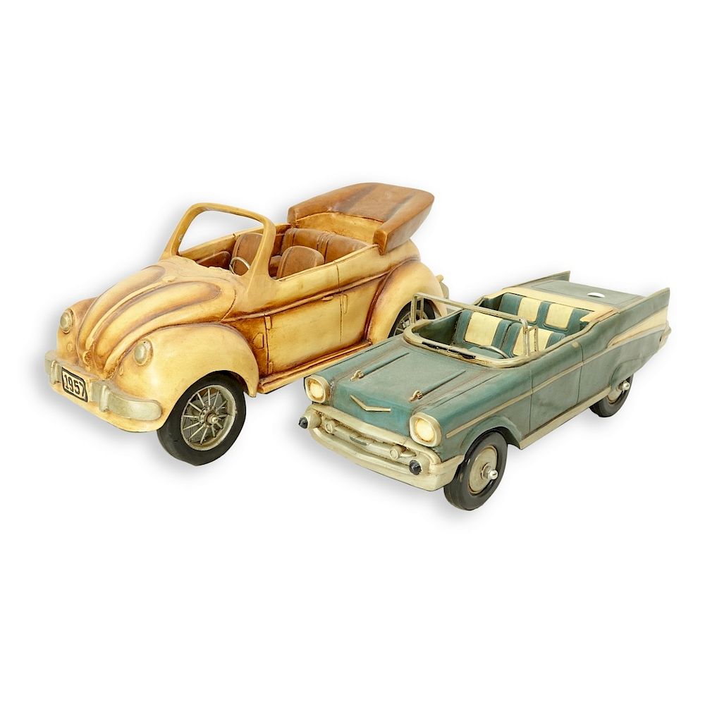 Appraisal: Large Composition Cars Two Large Vintage Polychrome Composition Cars with