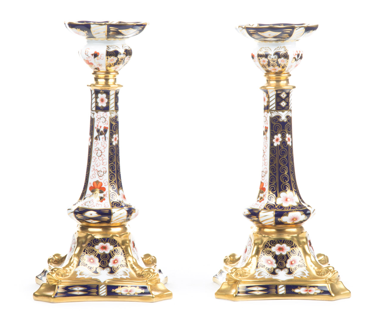 Appraisal: Pr Royal Crown Derby china Old Imari candlesticks classical style