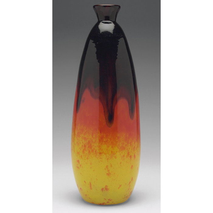 Appraisal: Schneider vase tapered cylindrical form in mottled yellow orange and