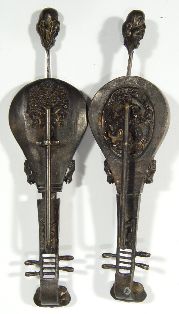 Appraisal: Two unusual bronze locks in the form of mandolins with