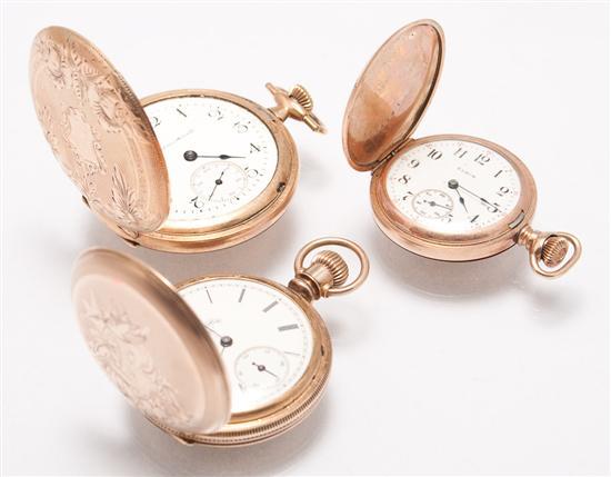 Appraisal: Three gold-filled pocket watches movement marked Elgin U S A