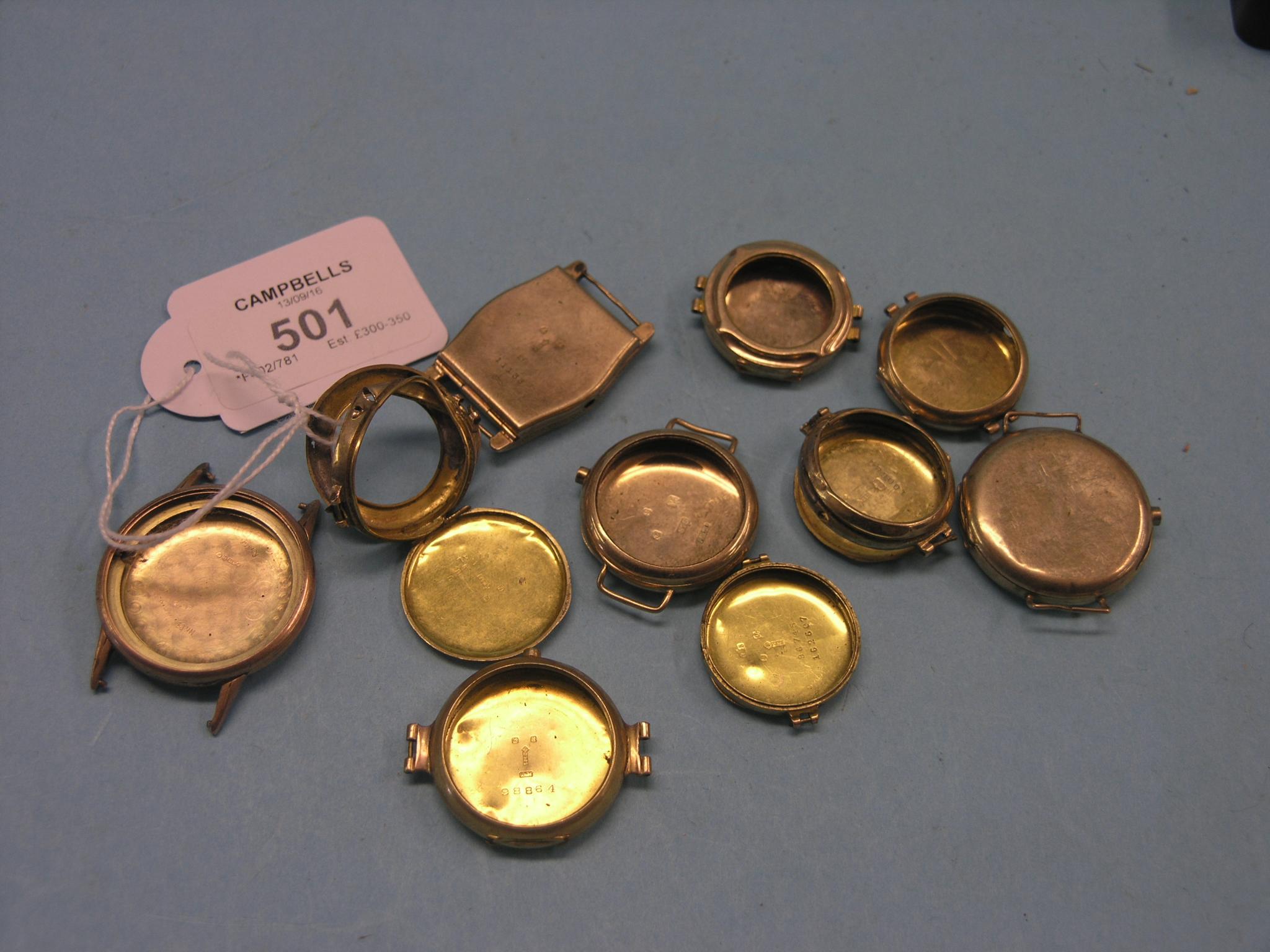 Appraisal: Ten ct gold wristwatch cases and a ct gold band