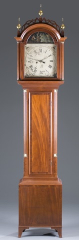 Appraisal: Ca Aaron Willard Mahogany Tall Case Clock Arched fretwork on