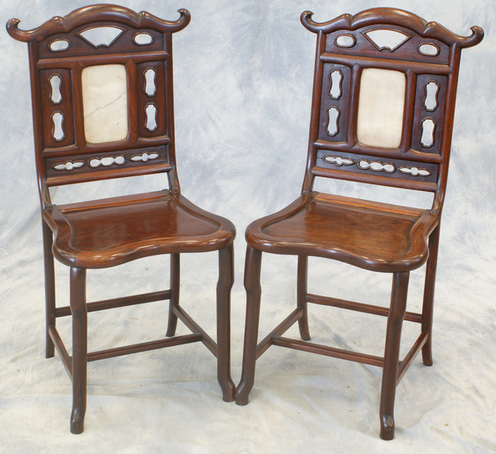 Appraisal: Pair of rosewood Chinese side chairs with marble inset panels