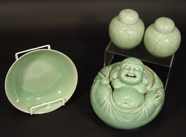 Appraisal: Japanese celadon glazed porcelain box and cover in the form