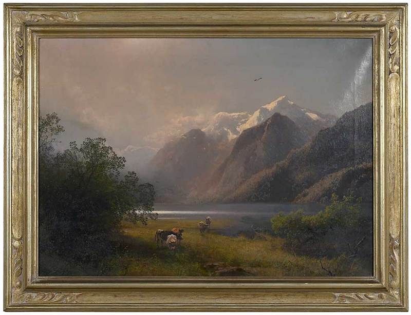 Appraisal: Hermann Herzog German American - Alpine Scene with Cows signed