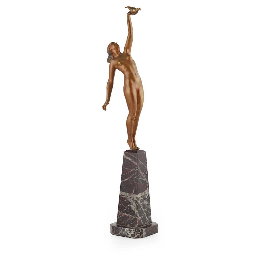 Appraisal: PIERRE LE FAGUAYS - MESSENGER OF LOVE CIRCA patinated bronze