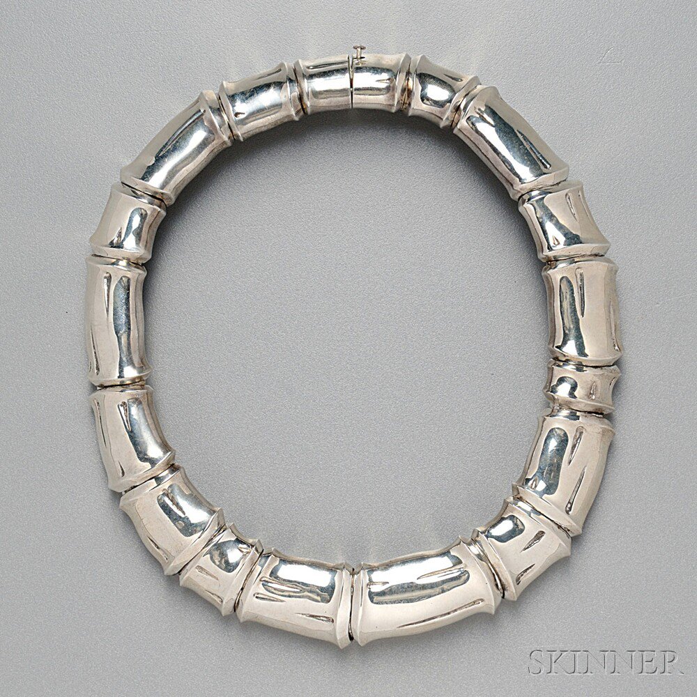 Appraisal: Oversized Angela Cummings Sterling Silver Bamboo Collar-form Necklace stamped CUMMINGS