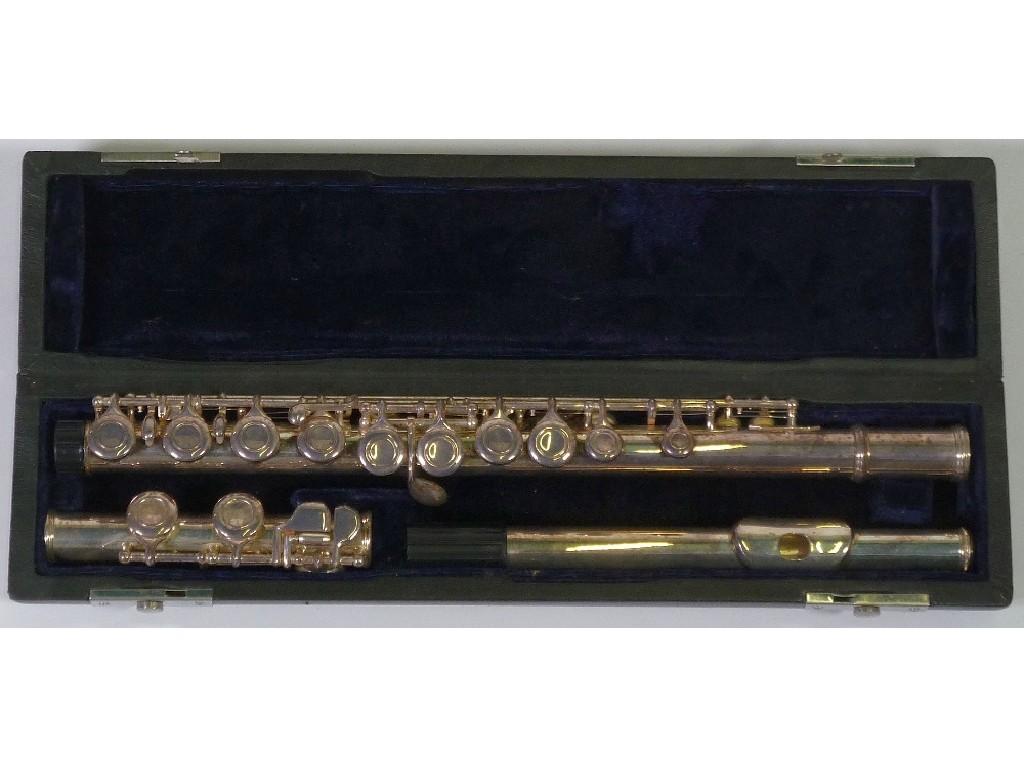 Appraisal: MODERN THREE PIECE ELECTROPLATED FLUTE with stops cm long overall