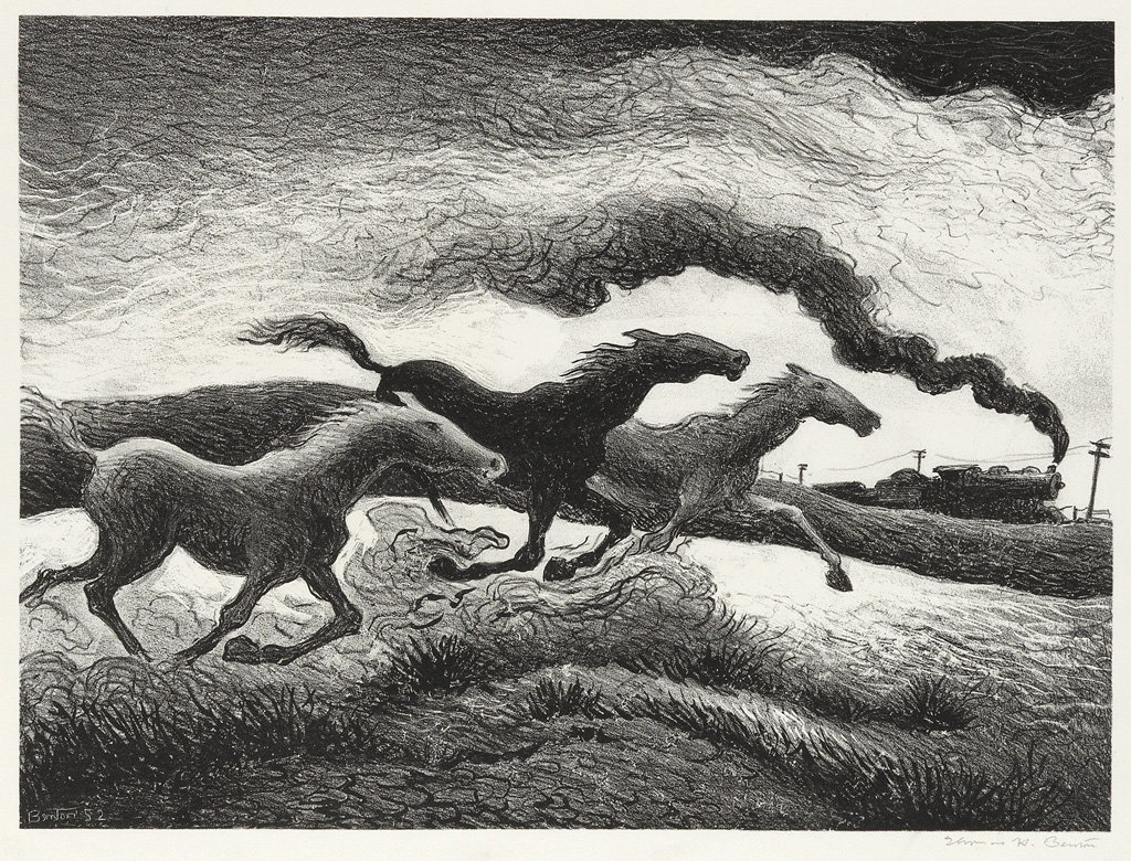 Appraisal: THOMAS HART BENTON Running Horses Lithograph x mm x inches