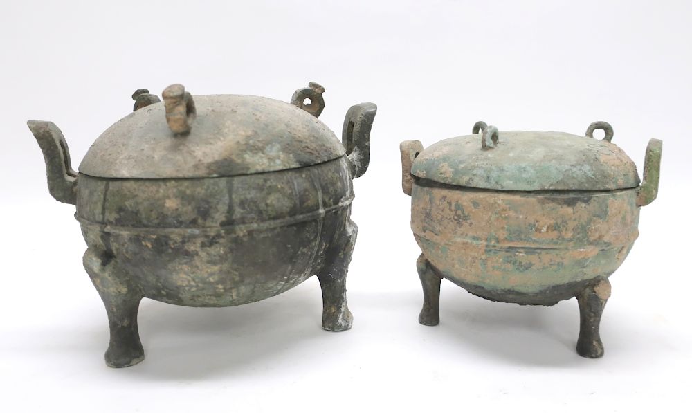 Appraisal: Two Small Han Style Bronze Covered Ding Two bronze covered