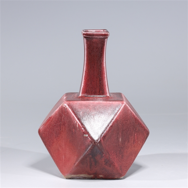 Appraisal: Korean red glazed faceted bottle neck vase as-is condition with