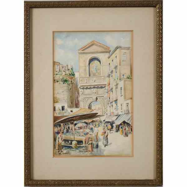 Appraisal: Italian Watercolor Street Scene Watercolor on paper ca signed A