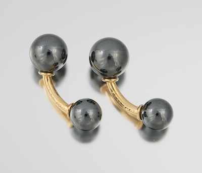 Appraisal: A Pair of Hematite and Gold Cufflinks Tiffany Co k