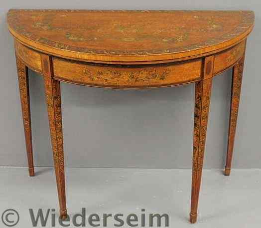 Appraisal: English satinwood Adams demilune card table c with painted garland