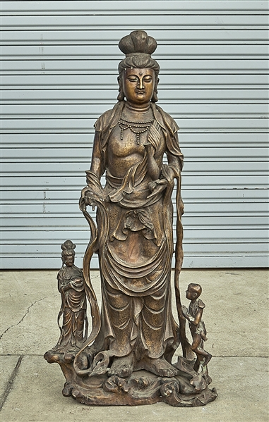 Appraisal: Chinese bronze Guanyin with attendants x x approx Condition wear