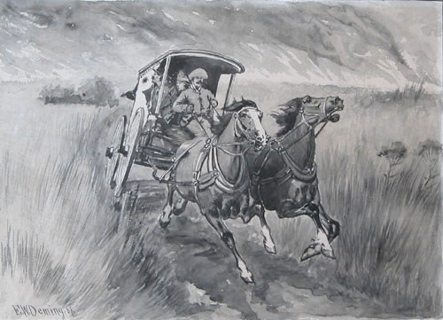 Appraisal: Prairie Fire Deming Edwin Willard American - Ink wash and