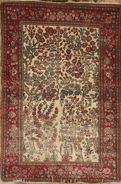 Appraisal: A PERSIAN WHITE GROUND PICTORIAL RUG with central flowering tree