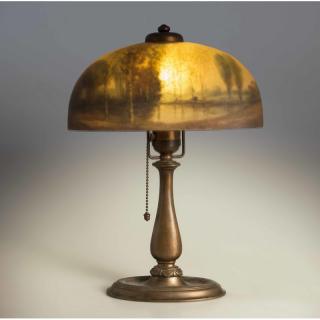 Appraisal: Handel Desk Lamp Handel desk lamp with reverse painted ovoid