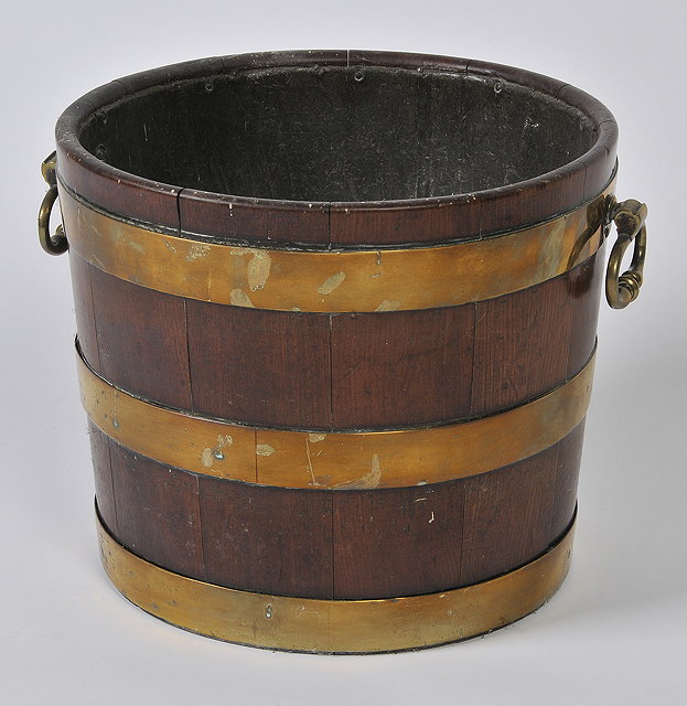 Appraisal: A TH CENTURY MAHOGANY AND BRASS BOUND PEAT BUCKET with