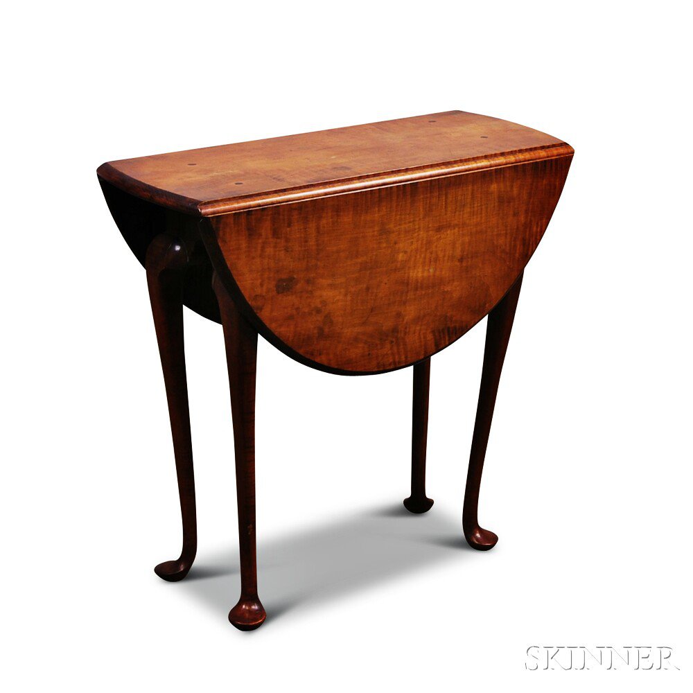 Appraisal: Diminutive Queen Anne-style Tiger Maple Drop-leaf Table the oval top