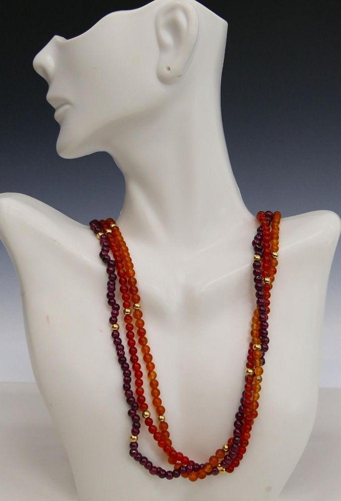 Appraisal: CHINESE CARNELIAN AMETYHST NECKLACES KT Y GOLD Stranded long kt