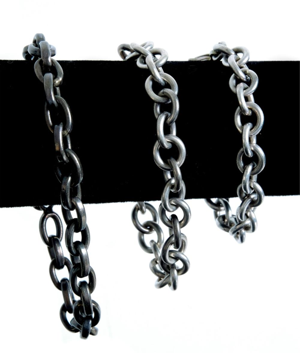 Appraisal: GROUP THREE STERLING SILVER CHAIN BRACELETSGroup of three sterling silver