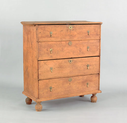 Appraisal: New England William Mary pine mule chest ca the lift